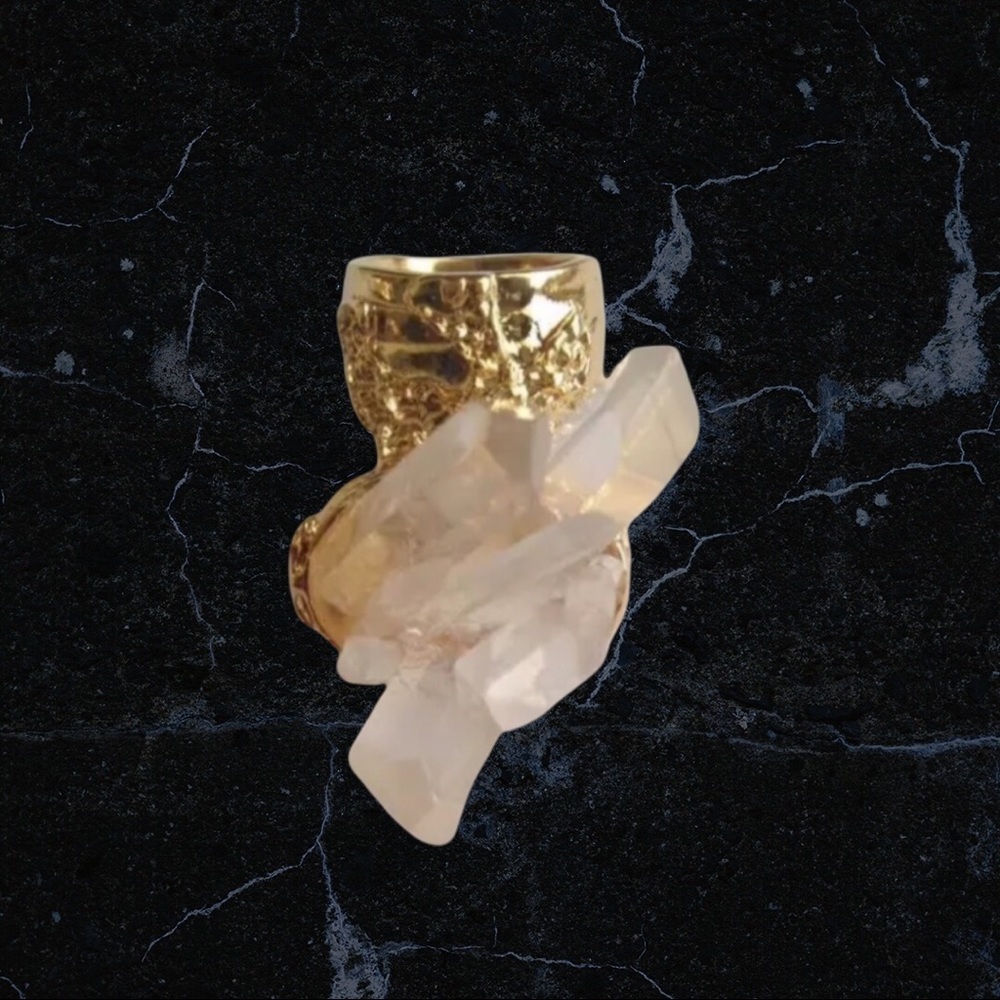 Hand Crafted Gold Ring with Clear Crystal Cluster